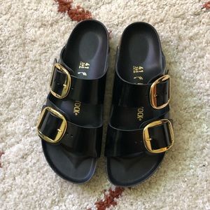 Birkenstocks Black Leather Big Buckle